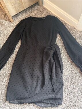 Lulus Black Long-Sleeve Textured Tie-Waist Dress